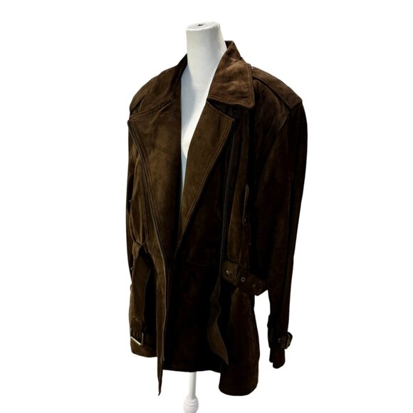 Vintage Plongé Made in Canada Brown Suede Leather Belted Jacket - Picture 1 of 10
